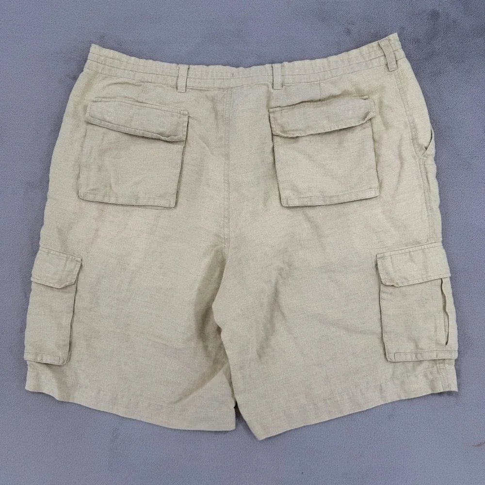 Tasso Elba Mens 100% Linen Cargo Shorts Beige Sand Size 42 Utility Summer Casual